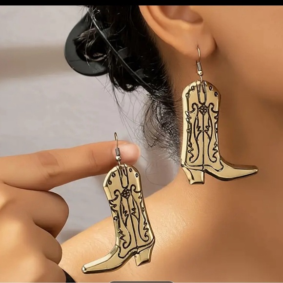 Gold Cowboy Boot Drop Earrings - Picture 3 of 7
